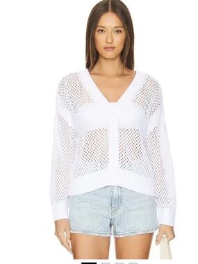 REVOLVE $185 525 White Open-Knit V-Neck Cardigan Sweater